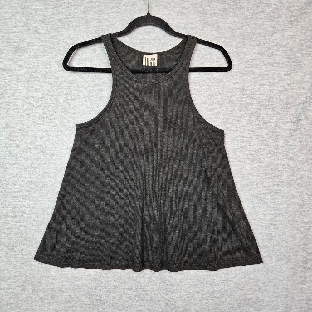 Free People Ribbed High Neck Racerback Tank Top Charcoal Black XS Made in USA